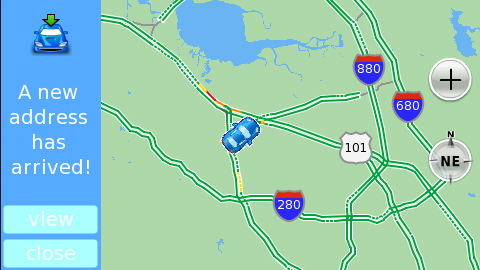 The Dash screen showing a new address sent from Tellme