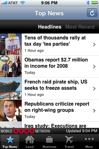 Screenshot of AP's iPhone app
