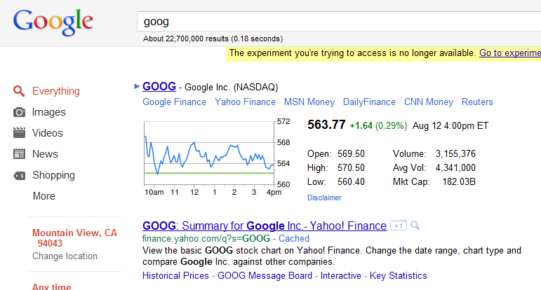 The most prominent spot on this page takes you to Google Finance